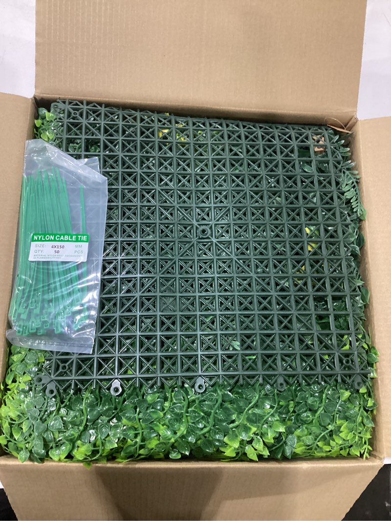 Condition photo showing Good Condition for odtory artificial grass wall boxwood panels: 40" x 40" (11.5 sqft) greenery ivy privacy fence faux backdrop with uv protection vine leaf hedge for garden covering privacy, home decor 20x20 in 4p green a