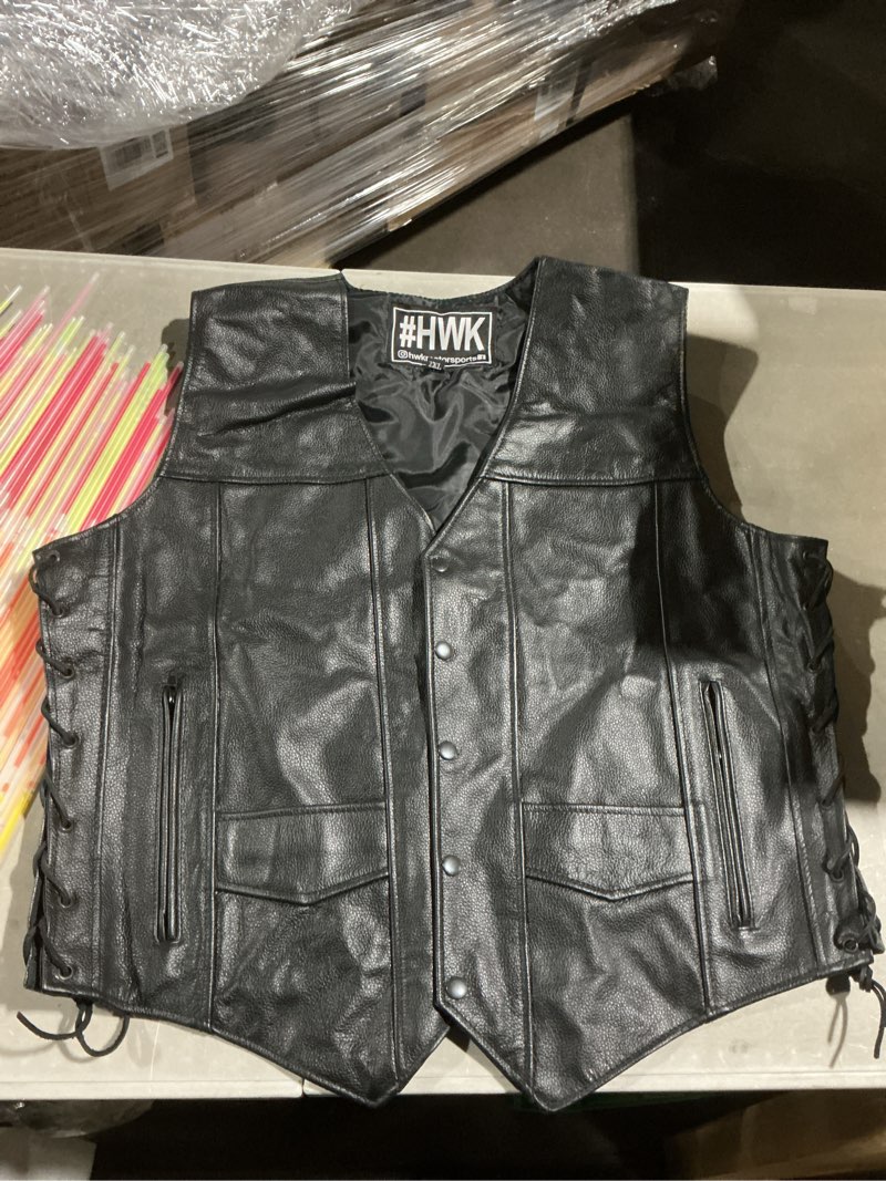 Condition photo showing Good Condition for hwk leather motorcycle vest for men and women with concealed carry gun pocket for all-weather motorbike riding xx-large black