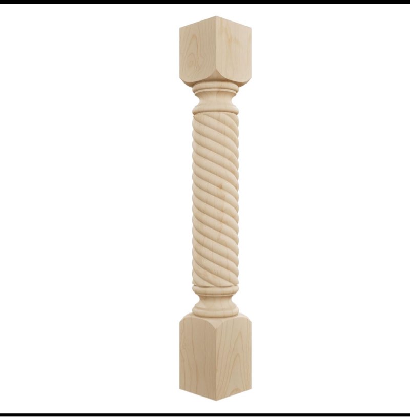 Ekena Millwork COL05X05X35HAAL Hamilton Rope Cabinet Column (Top Block: 6", Bottom Block: 7"), 5"W x 5"D x 35 1/2"H, Alder