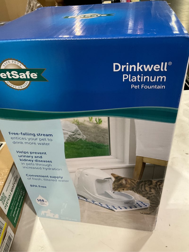 Condition photo showing New/Like New for petsafe drinkwell platinum dog and cat water fountain, automatic drinking fountain for pets, 168 ounce,grey