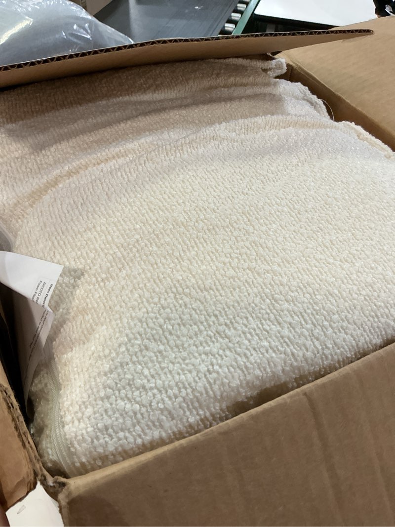Condition photo showing Good Condition for zicoto beautiful boucle pouf ottoman and foot rest - elevate your living room decor with lightweight comfort and charm - a round modern foam filled foot stool perfect to rest your feet beige