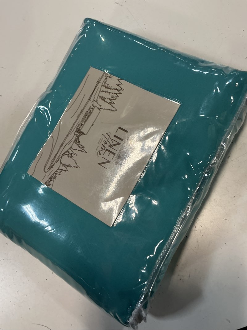 Condition photo showing Good Condition for linen home 100% cotton percale sheets king size, aqua blue, deep pocket, 4 pieces set - 1 flat, 1 deep pocket fitted sheet and 2 pillowcases, crisp cool and strong bed linen 4 pieces king sheet set 25 - aqua blue