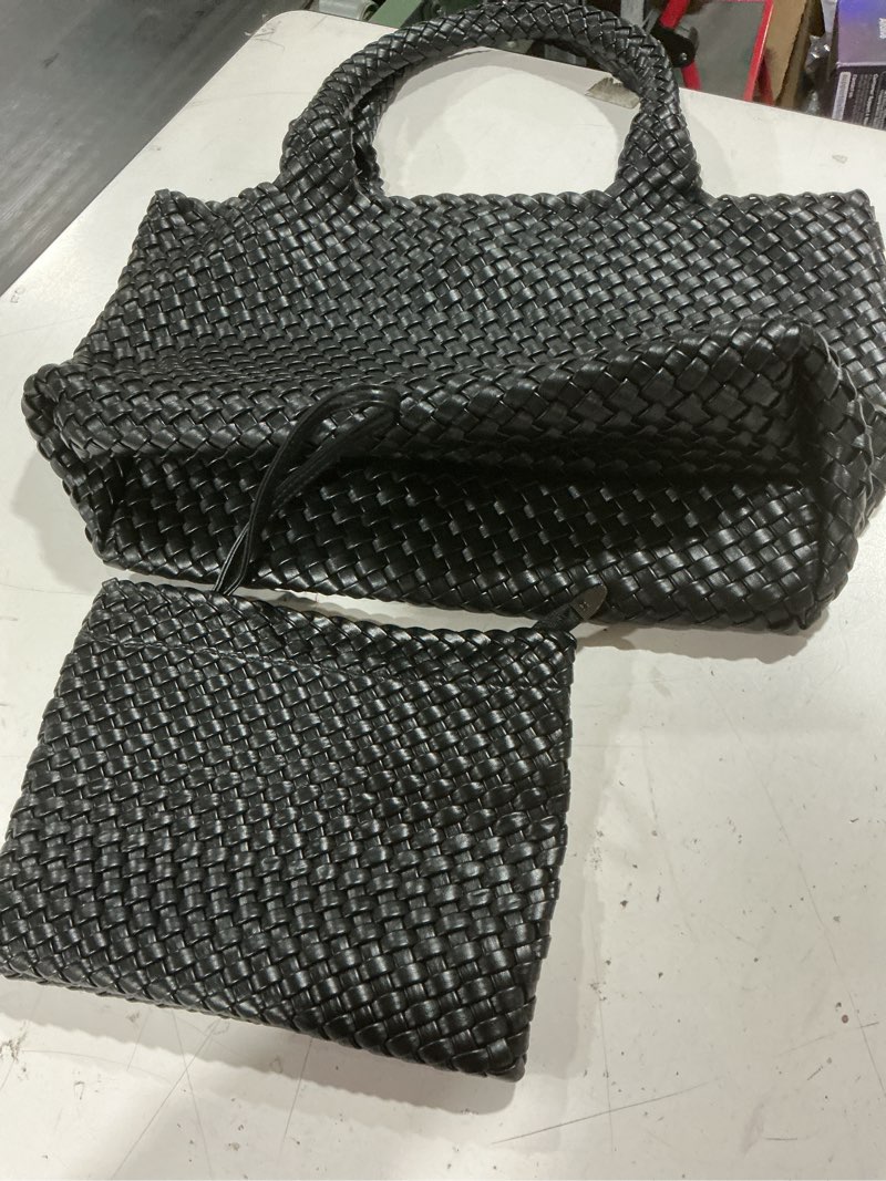 Condition photo showing Good Condition for woven handbag, vegan leather woven handbag for women with purse, large capacity fashionable wristlet, trendy summer bags for women, ideal for shopping, work, travel,