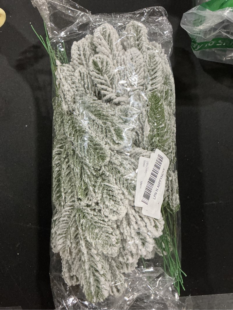 24Pcs Snowy Artificial Pine Needles Branches Twigs 10.6" Fake Frosted Pine Picks Greenery Stems Chri