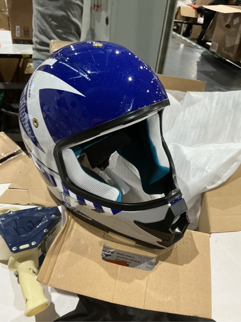 Condition photo showing Good Condition for youth dirt bike helmet dot certified - full face motorcycle helmet for off-road, atv, street riding, includes adjustable goggles & protective gloves blue medium