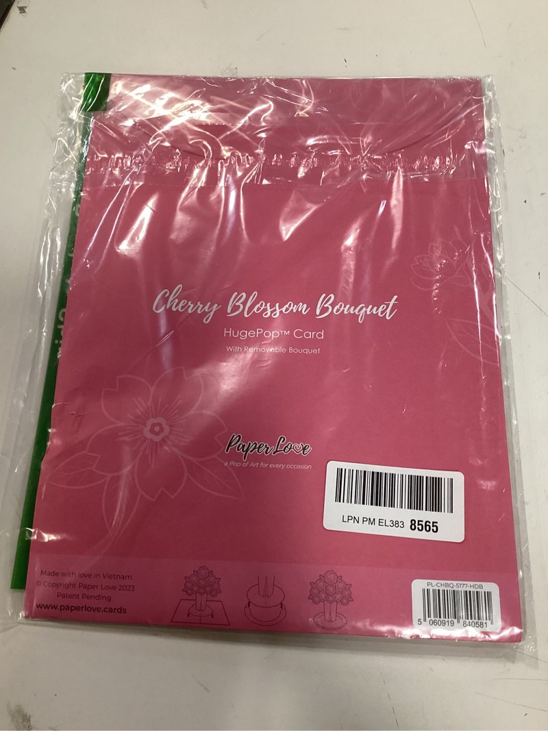 Condition photo showing New/Like New for Paper Love HugePop 3D Cherry Blossom Pop Up Card with Detachable Paper Flower Bouquet, Gift for Birthday, Wedding, Thank You, All Occasions - Jumbo 10" x 14" Cards - Includes Envelope and Note Cherry Blossom Bouquet