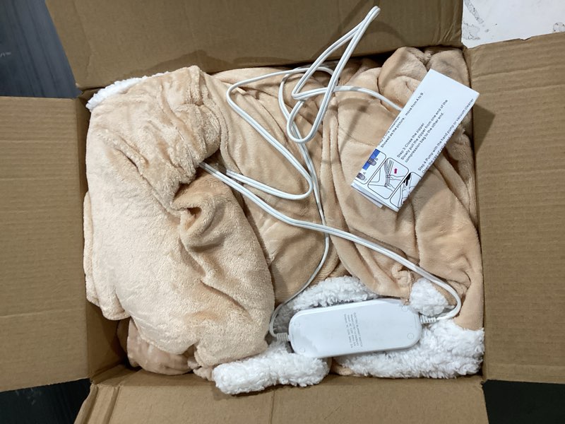 Condition photo showing Good Condition for Wearable Heated Blanket Electric Snuggle with Foot Pocket/Sleeves, 59x70 Inch Heated Throw Blanket with for Women Men Adults, Super Soft Flannel & Sherpa Blanket Warmer for Home Office, Champagne Pink