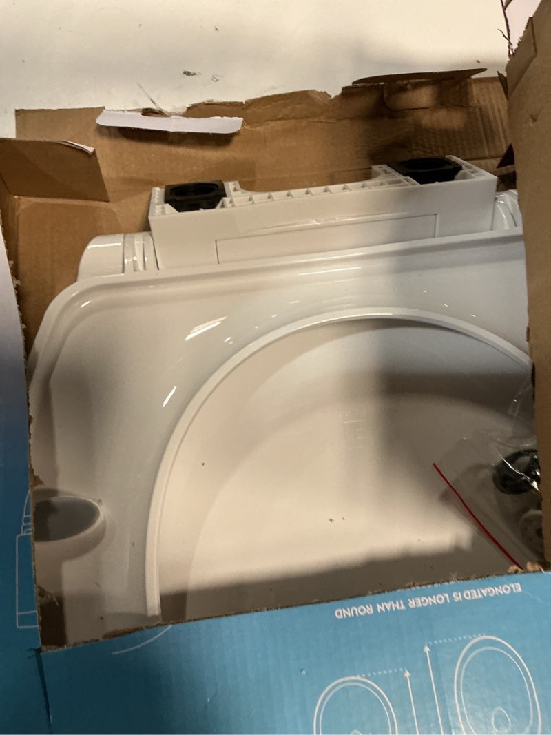 Condition photo showing As Is for Elongated Slow Close Toilet Seat, Slip-Resistant, Quick Releasing for Cleaning, Easy to Install, Never Loosen, White