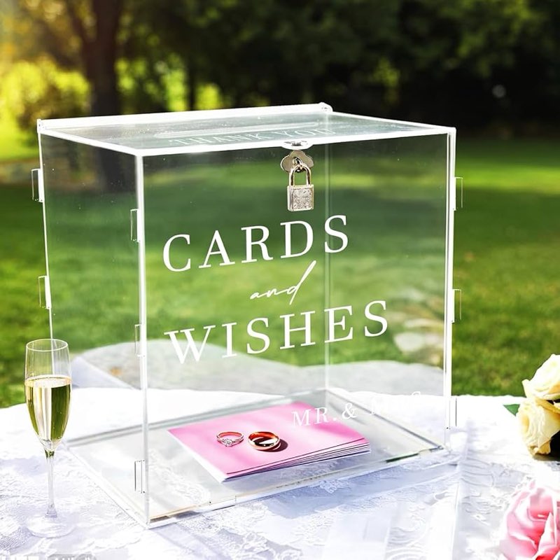 Clear Acrylic Card Box with Slot & Lock, DIY Large Wedding Card Boxes for Reception, Elegant Money Envelop Gift Cards Box for Party Wedding Birthday Baby Shower Graduation Table Decor Modern