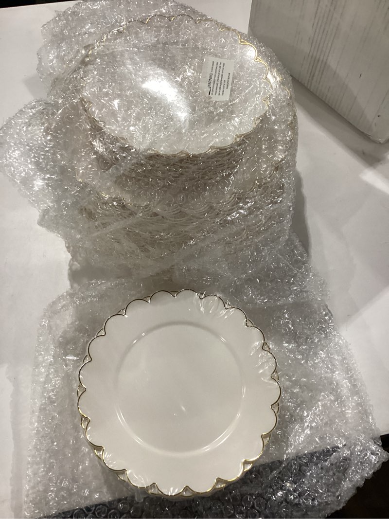 supernal 100pcs Ivory Plastic Plates,Gold Scalloped Disposable Plates,Heavy Duty Plastic Plate Inclu