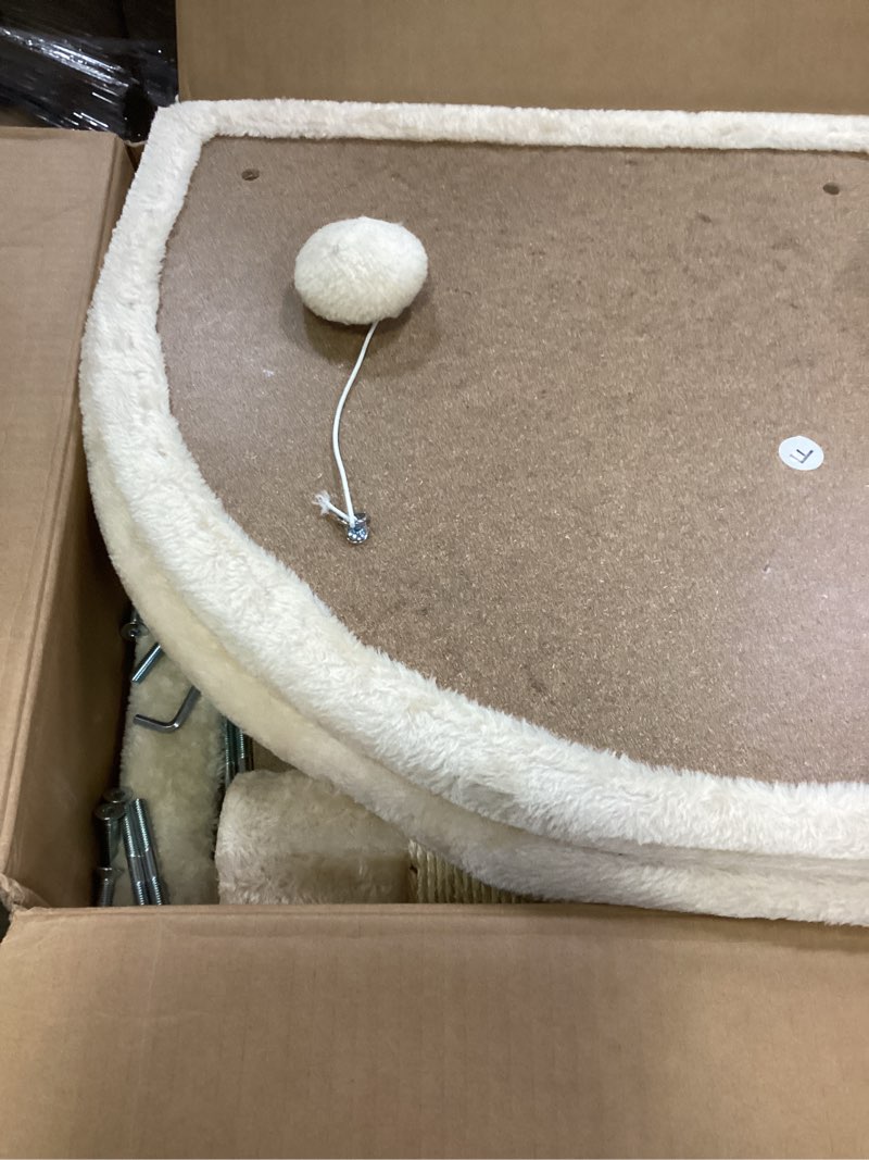 Condition photo showing Good Condition for Globlazer Corner Cat Tree, 51in Curved Series Modern Cat Tower for Indoor Cats with Hammock, 7 Sisal Scratching Posts, Large Fan-Shaped Platform for Large Cats, Cat Condo & Hanging Basket, C51, Beige? 51inch Beige