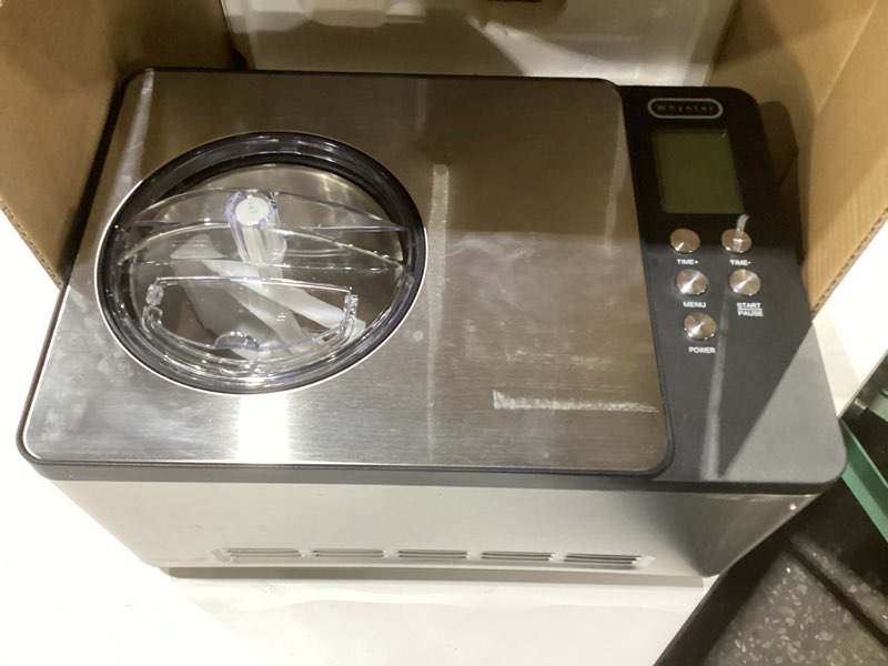Condition photo showing New/Like New for Whynter Ice Cream Maker Machine Automatic 2.1 Qt. with Built-In Compressor, LCD Digital Display & Timer, No Pre-Freezing, ICM-200LS, Stainless Steel 2.1 Quart Stainless Steel, NOT TESTED