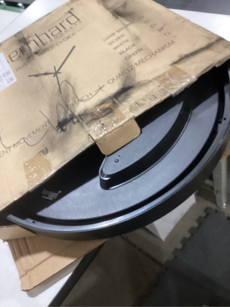 Condition photo showing Good Condition for Bernhard Products Large Decorative Wall Clock 20 Inch Silent Non Ticking Battery Operated Quartz Vintage Stylish with Rustic Black Rim for Home Living/Dining Room Kitchen & Over Fireplace