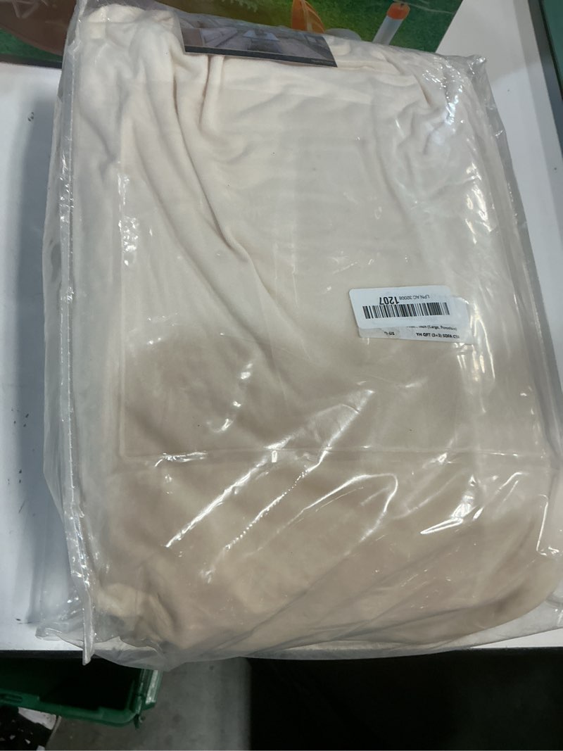 Condition photo showing As Is for PrinceDeco Velvet Couch Covers for Sofa Soft 4 Pieces Couch Covers for 3 Cushion Couch Sofa Pet Friendly Furniture Protector with Non Slip Elastic Bottom Width Up to 90 Inch (Large, Porcelain) Porcelain Large(72"-90")