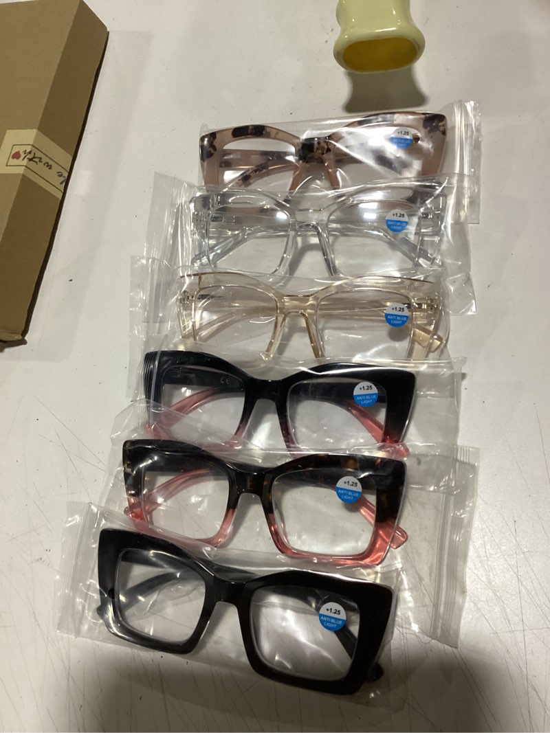Condition photo showing Good Condition for reavee oversized square reading glasses oprah style for women, blue light blocking large frame computer readers spring hinge 6 pack 1.25 x