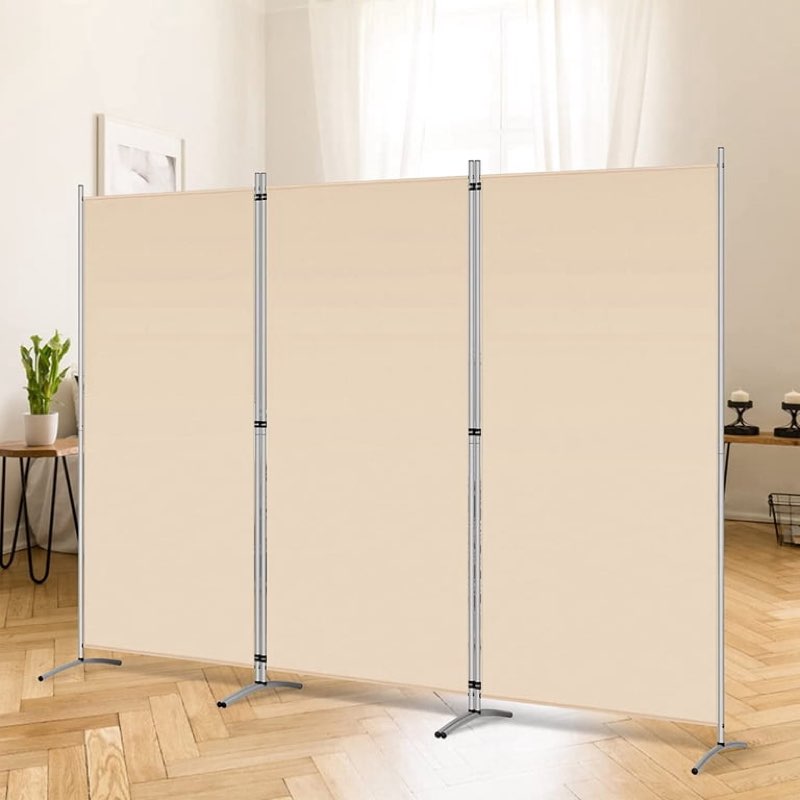 rantila 3 panel room divider, 6 ft tall folding privacy screen freestanding room partition wall dividers, 102''w x 20''d x 71''h, grey