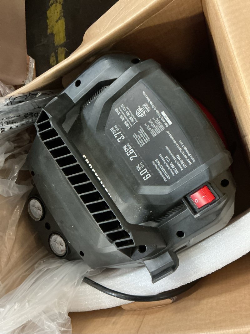 Condition photo showing As Is for craftsman 6-gallons portable electric 150 psi pancake air compressor