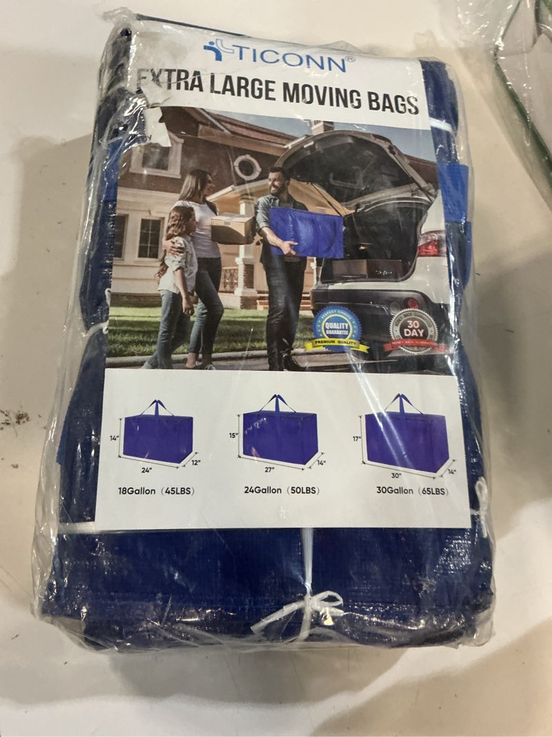 Condition photo showing New/Like New for ticonn 6 pack extra large moving bags heavy duty with zippers & carrying handles, durable storage bags moving boxes for closet organizers and storage (6 pack, blue) 6 pack blue