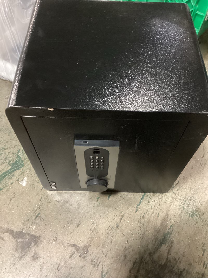 Condition photo showing As Is for dayi safe box, 1.4 cubic feet home safe with fireproof waterproof bag, security safe box for money cash valuables, digital electronic keypad, dual alarm system, removable shelf - d-35 (missing keys )