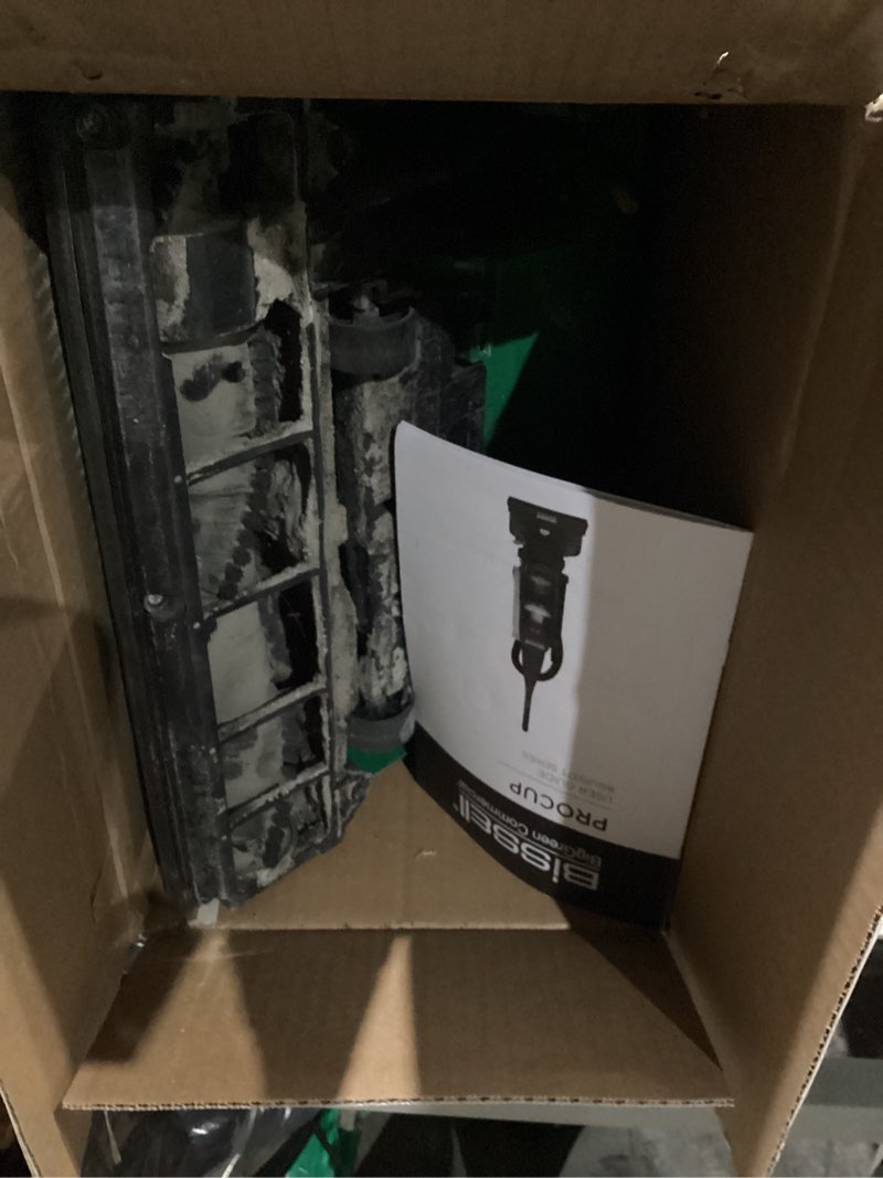 Condition photo showing As Is for BISSELL BigGreen BGU1937T 13.5" Pro Cup Bagless Upright Vacuum with On-board Tools, 44" Height, 13.5" Wide, 13.2" Length, Polypropylene, 2 fl. oz. Capacity, Green