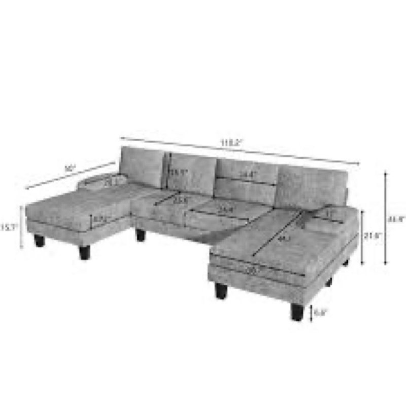 (Incomplete )110 in. Pillow Top Arm Chenille U-Shaped Modern Sofa in Florid Gray with Chaise