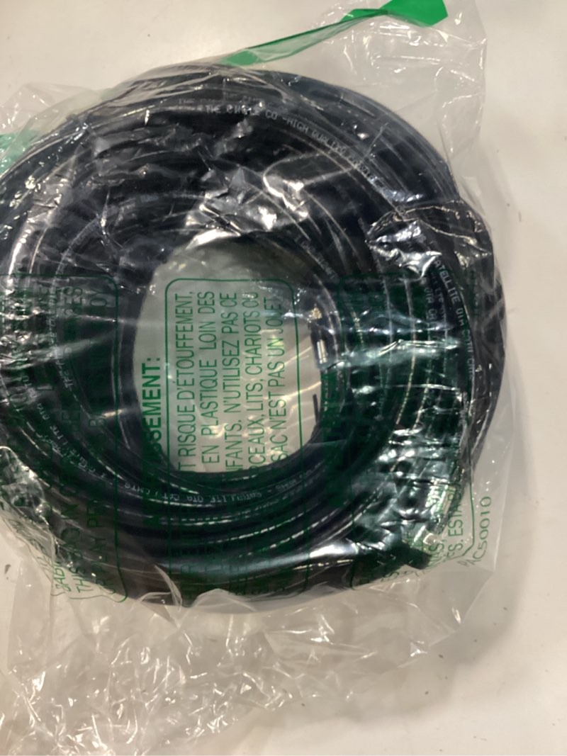 Condition photo showing New/Like New for the cimple co 100' feet, black rg6 coaxial cable with rubber booted - weather proof indoor/outdoor rated connectors, f81 / rf, digital coax for catv, antenna, internet, satellite, and more