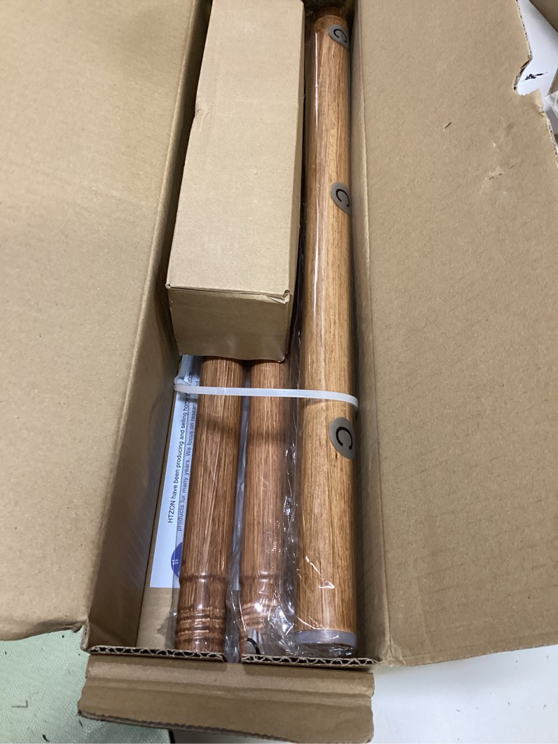Condition photo showing Good Condition for 2 pack curtain rod 36-60 inch, boho decorative 1 inch wood rustic curtain rods for windows, adjustable heavy duty vintage window treatment rods, imitation weathered wood grain leaf finials weathered wood 36''-60'' (2 pack)