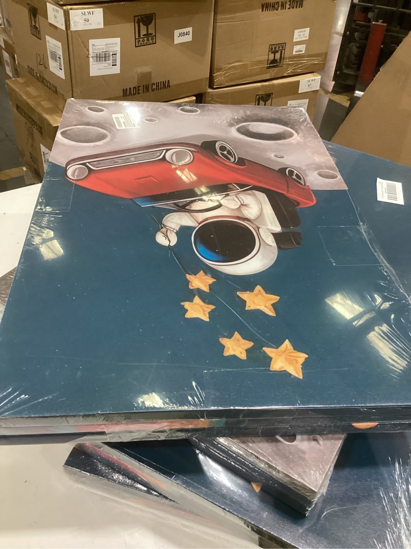 Condition photo showing New/Like New for 3 Pcs Space Nursery Canvas Wall Art Whimsical Outer Space Astronauts Kid Painting Pictures Wall Decor Poster Print Artwork for Boys Room Girls Room Kids Room Decoration Canvas 24L''x16W''