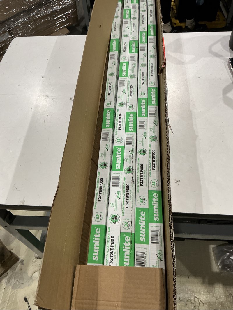 Condition photo showing Good Condition for sunlite f32t8/sp850 4 foot t8 linear fluorescent light bulb, 32 watts, 3050 lumens, medium bi-pin (g13) base, 5000k daylight, high performance, 10 pack 5000k - daylight