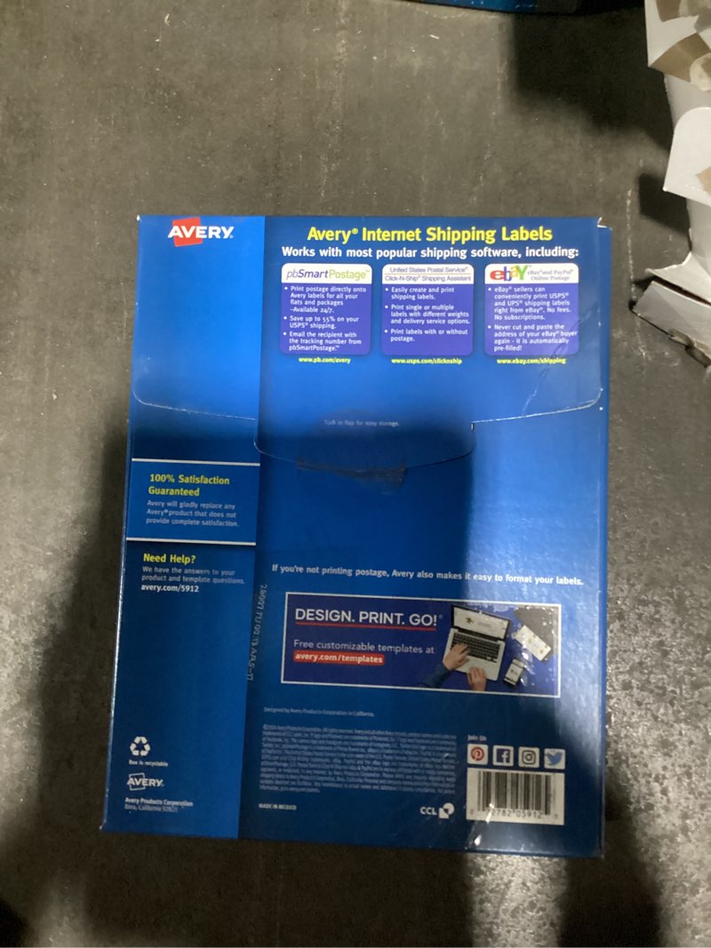 Condition photo showing Good Condition for avery shipping labels with trueblock technology laser 5 1/2 x 8 1/2 white 500/box 5912