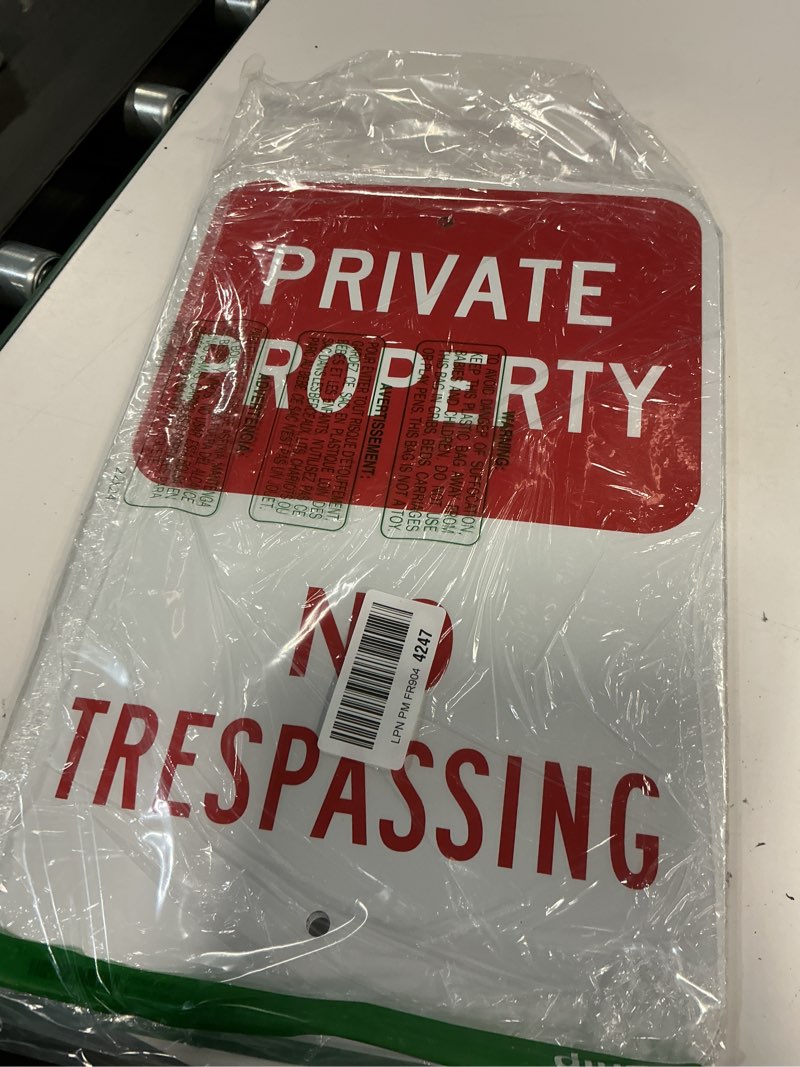 Condition photo showing Good Condition for SmartSign Private Property No Trespassing Sign - 2-Pack, 12" x 18", 80 mil Thick Aluminum Composite (ACM), Pre-Drilled Holes, Red and White, Made in USA 12" x 18" - AL ACM (Pack of 2)