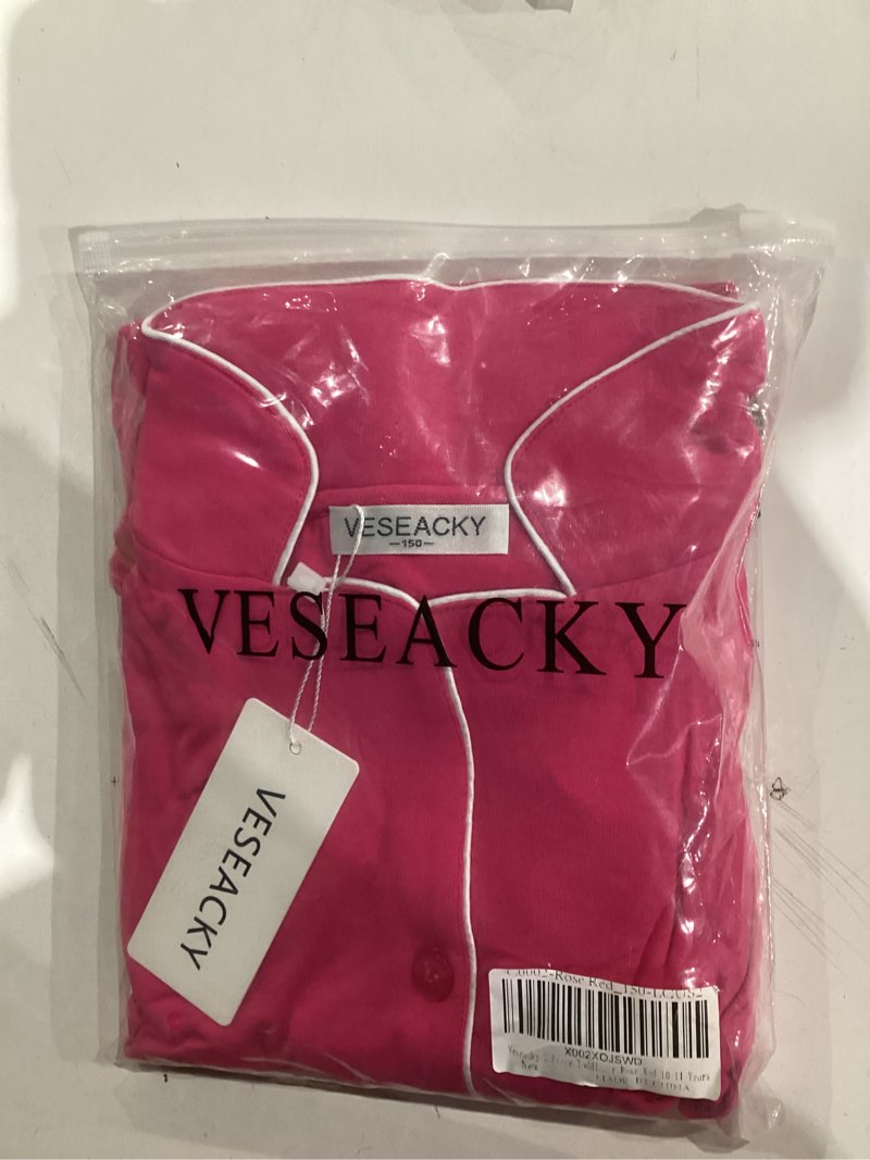 Condition photo showing New/Like New for Veseacky 2 Piece Toddler Pajama Set Short Sleeve Sleepwear Boy Girl Button Down Pjs Cotton Loungewear Rose Red 10-11 Years