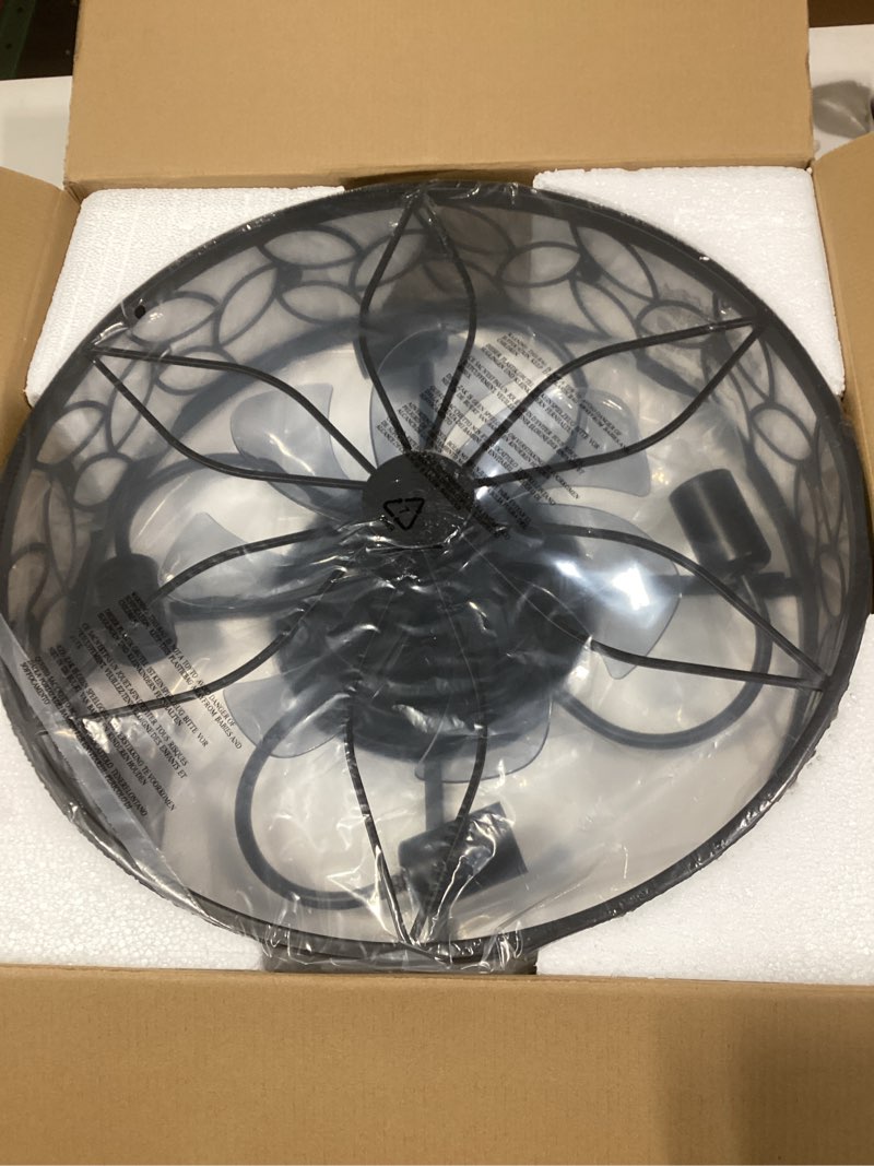 Condition photo showing Good Condition for LEDIARY Caged Ceiling Fans with Lights, Black Flush Mount Ceiling Fan with Remote, Small Low Profile Bladeless Ceiling Fan Light Fixture for Bedroom, Kitchen, Dining Room. Black Medium
