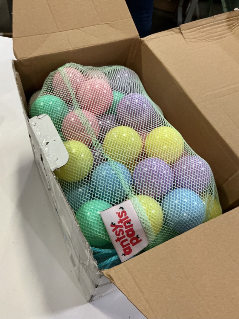 Condition photo showing Good Condition for antsy pants 100 ball pit balls, ball pit for toddlers 1-3, non-toxic materials, lightweight, 5 pastel colors, reusable storage bag, plastic balls for ball pit, sensory toys for kids 100 pack - pastel