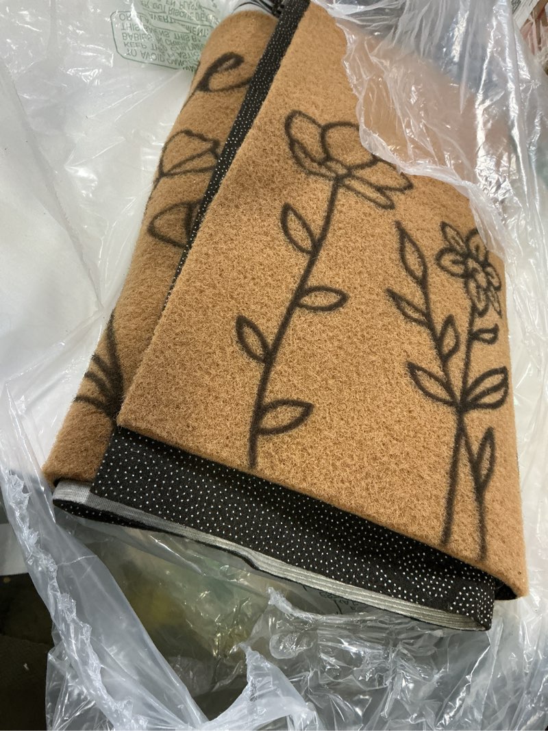 Condition photo showing As Is for drydiet 2 pcs wildflower outdoor layered doormat set floral welcome coir front door mat with black white striped rug, farmhouse non slip porch entryway rug for spring summer entrance decor black, white wildflower