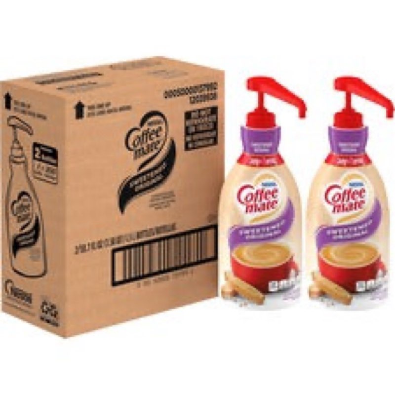 (best by:jul/2026)liquid coffee creamer, sweetened original, 1.5 liter pump bottle, 2/carton