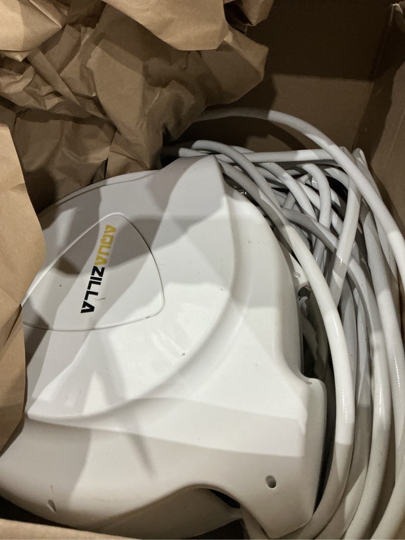 Condition photo showing As Is for retractable garden hose reel, 1/2 in 75+6ft, heavy duty wall mounted water hose reel, spring power automatic rewind, any length lock, 180° swivel bracket, 10 pattern spray nozzle 1/2“ 75ft
