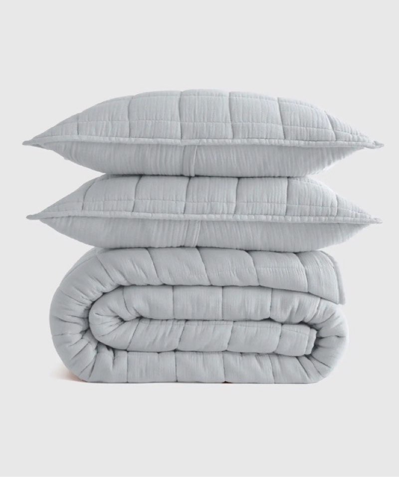 nwt quince organic airy gauze box quilt set mist blue king