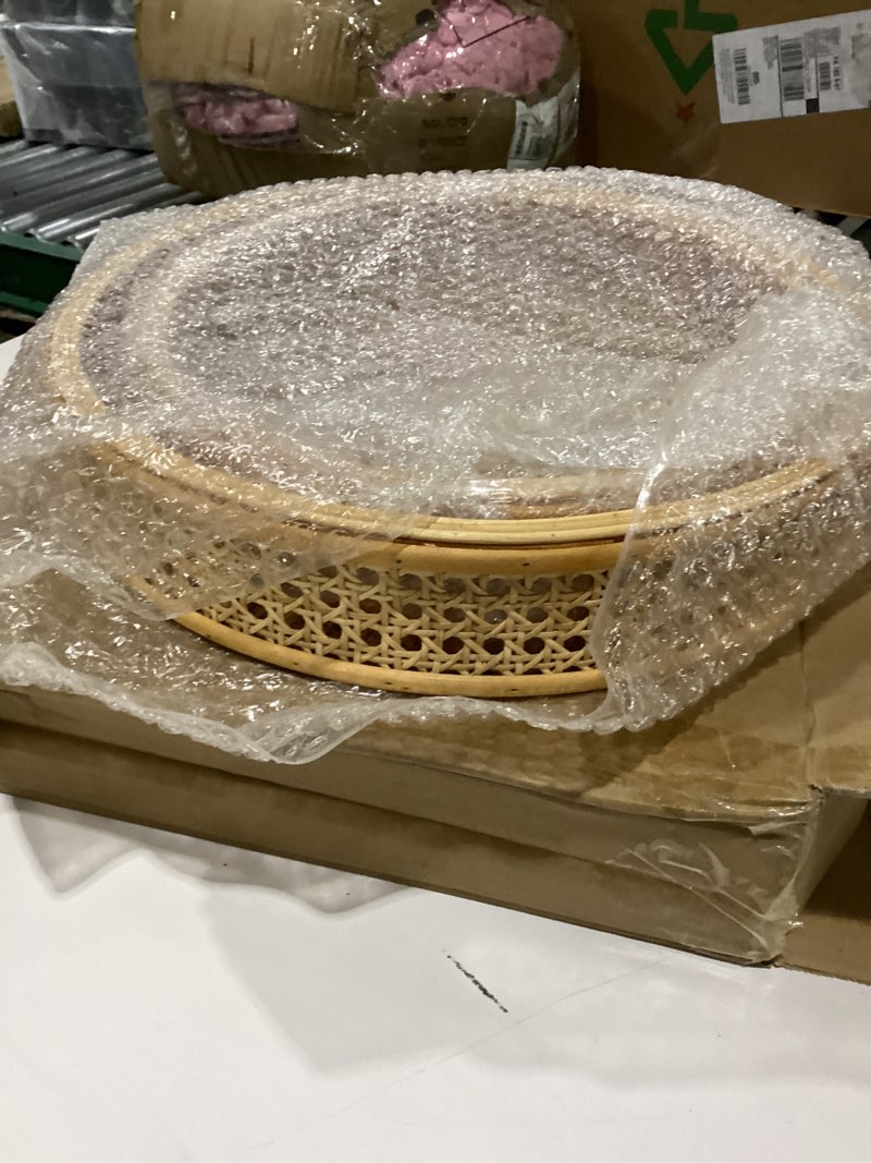 Condition photo showing New/Like New for Coffee Table Tray Round Rattan Hand Woven Serving Basket Wicker Storage and Organizing Baskets,Natural Decorative Trays for Home Decor(Nature)