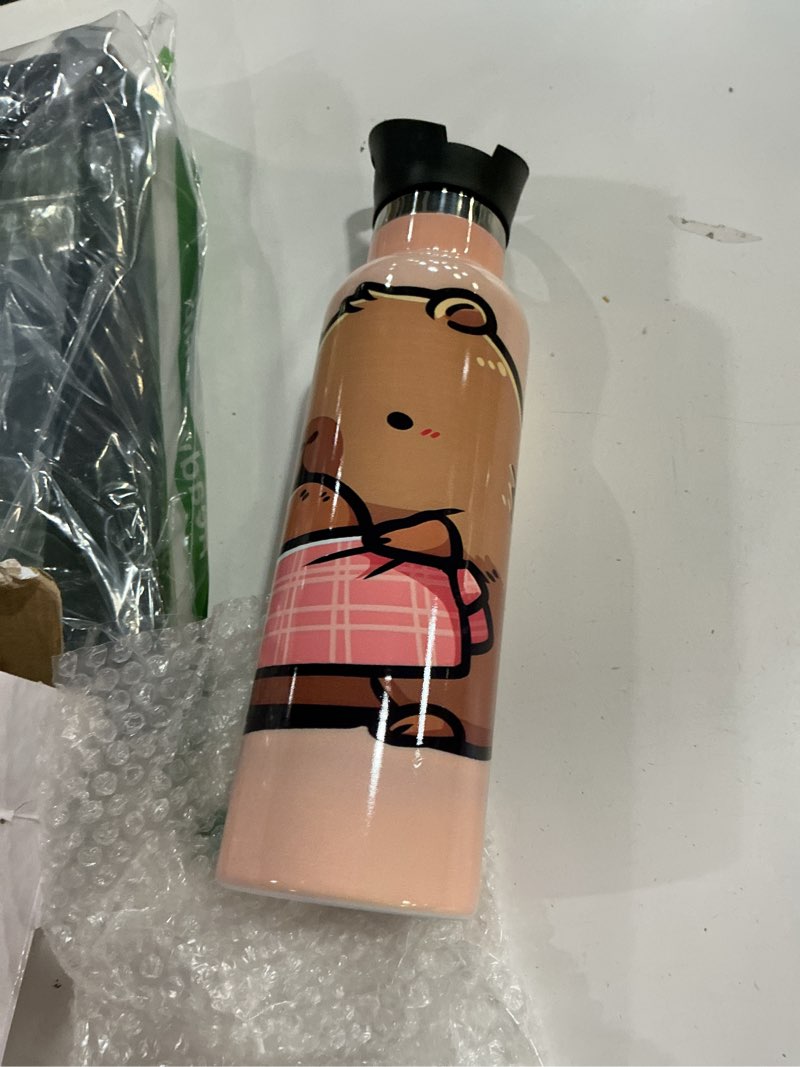 Condition photo showing New/Like New for Cute Cartoon Capybara Insulated Water Bottle with Straw Lid,Vacuum Stainless Steel Mug Leakproof Tumbler Water Bottle for Sports Travel School,20oz