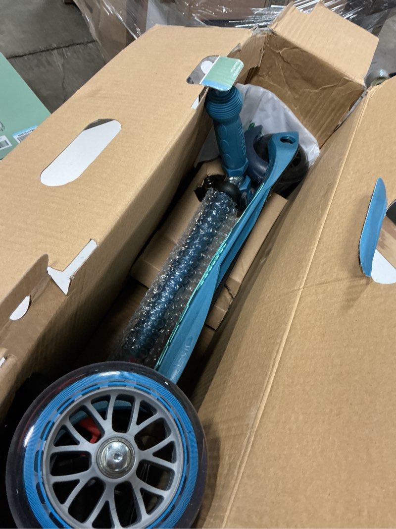 Condition photo showing Good Condition for micro kickboard | mini kids scooter for ages 2-5 | children up to 110 lbs | 3 wheel lean-to-steer design | adjustable t bar | smooth ride pu wheels | swiss design ice blue