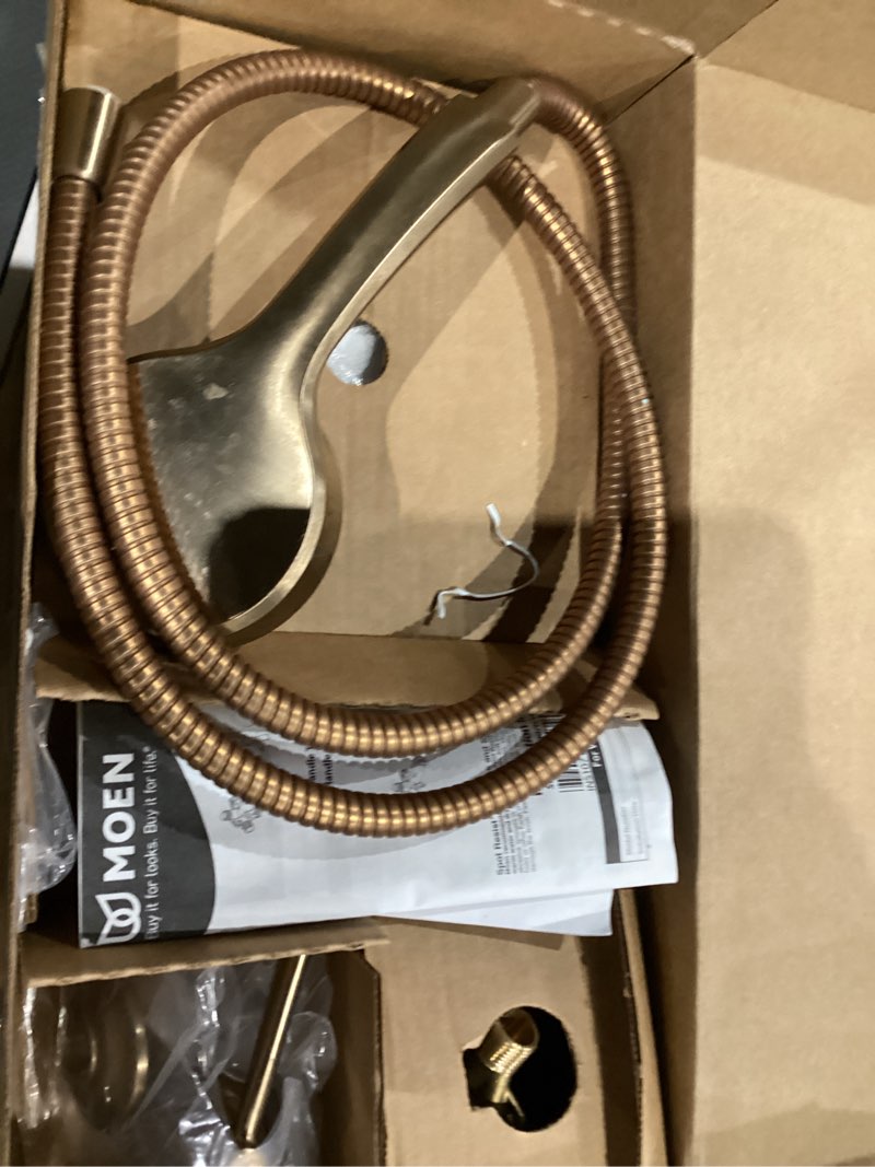 Condition photo showing As Is for Moen Ronan Bronzed Gold Single-Handle Modern Tub and Shower Faucet with Handheld Rain Shower Spray H