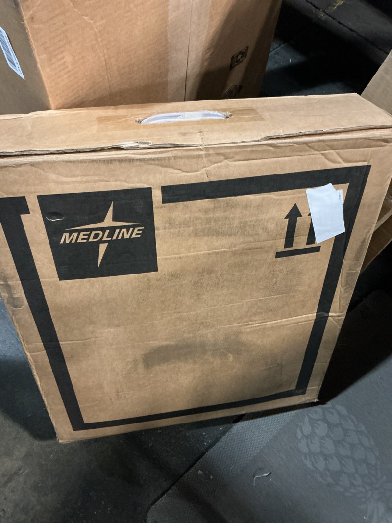 Condition photo showing New/Like New for medline 3-in-1 steel bedside commode, elongated seat, sturdy folding frame, 7.5 qt. bucket, 350 lb. weight capacity, clip-on seat, easy cleaning, tool-free assembly, gray