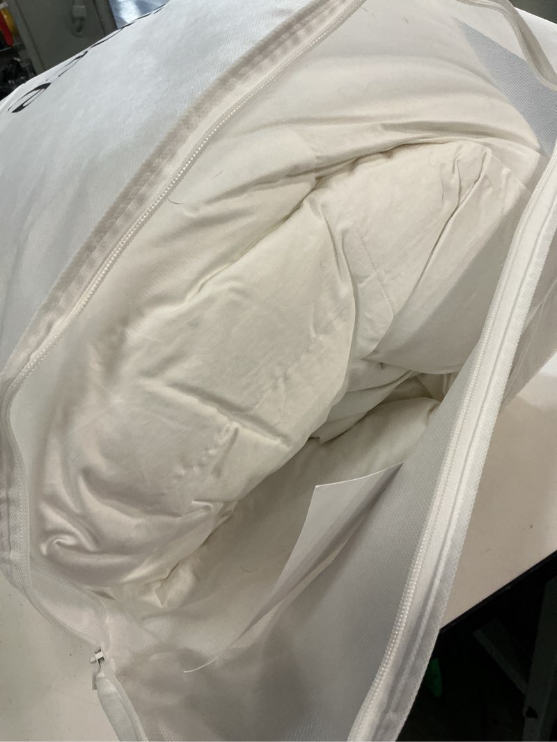 Condition photo showing As Is for premium down alternative comforter, king/cal king, white