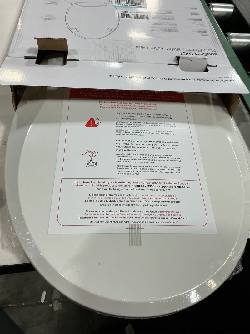Condition photo showing New/Like New for brondell bidet toilet seat non-electric swash seat, fits round toilets, white – dual nozzle system, ambient water temperature – bidet with easy installation s101 round