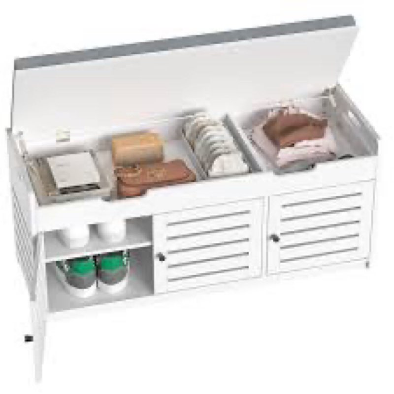 Giluta 41.3" Shoe Storage Bench with Lift Top Storage, 2-Tier Entryway Storage Bench with Cushioned 