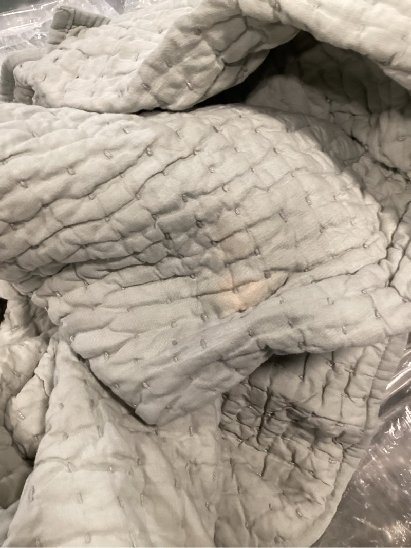 Condition photo showing As Is for european linen cotton stitch quilt set, king/cal king, mist