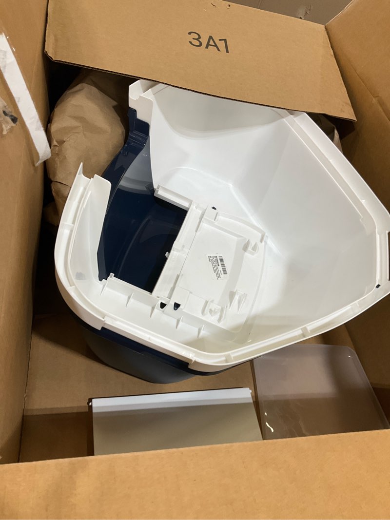 Condition photo showing As Is for iris usa corner cat litter box - enclosed corner litter box with scoop, hooded litter tray for corners, space-saving covered litter box, odor defensive, navy/white