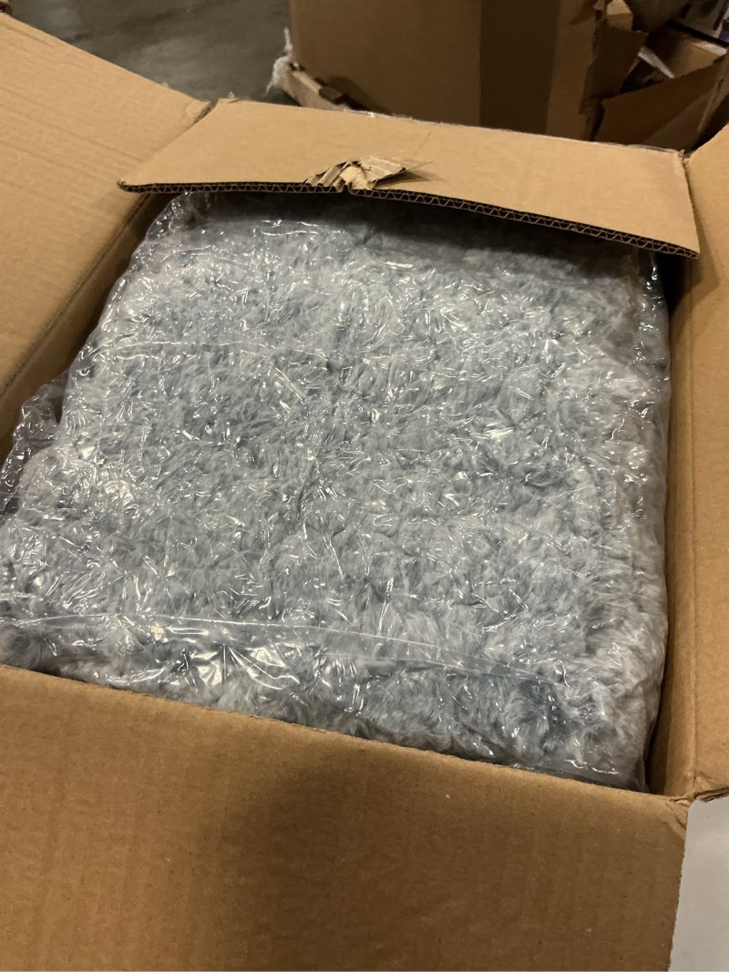 Condition photo showing Good Condition for HollyHOME 15"(H) Bean Bag Ottoman Pouf, 6.6LB Memory Foam Filled Footstool for Sofa, Accent Stuffed Footrest Stool with Washable Cover, Single Footrest Stool for Living Room, Bedroom, Blue&Grey