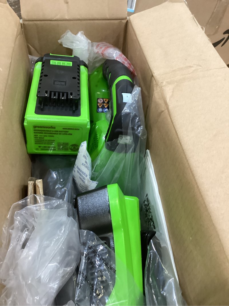 Condition photo showing Good Condition for greenworks 40v leaf blower/sweeper, 150 mph, lightweight, quiet, with 2.0 ah battery and charger